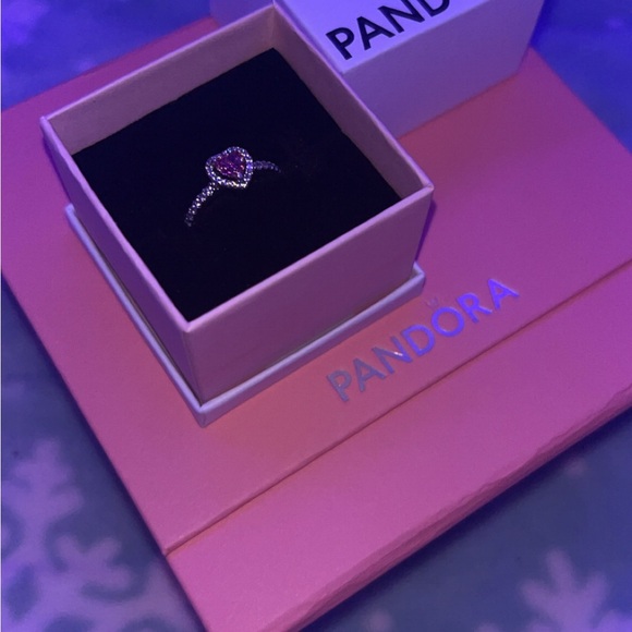Pandora Silver Ring with Pink Heart Stone - Picture 2 of 2